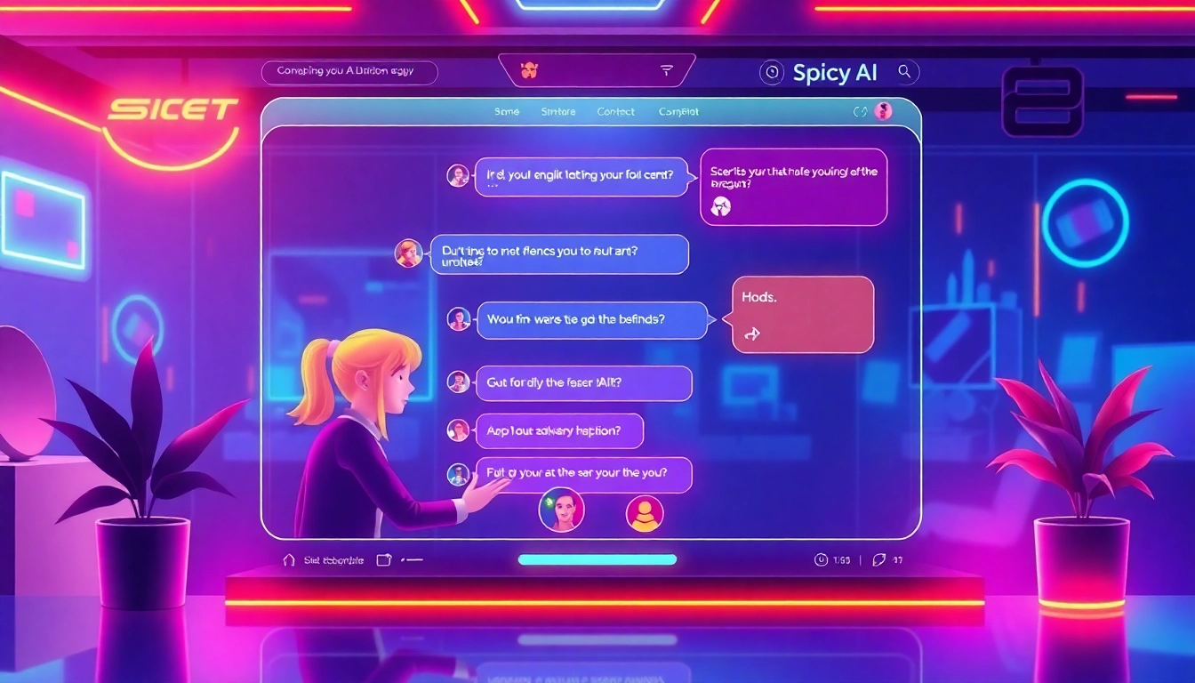 Engaging Spicy AI Chat scene showing colorful, realistic AI characters in a dynamic digital environment, highlighting immersive conversations and visual content for user engagement.