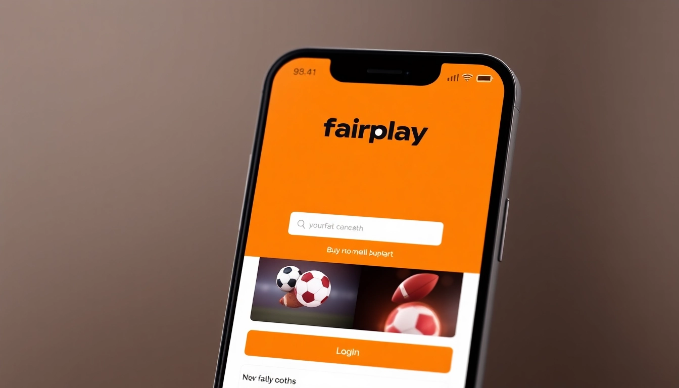 Fairplay login screen with vibrant orange and black colors showcasing sports betting options, promoting easy access and user-friendly interface.
