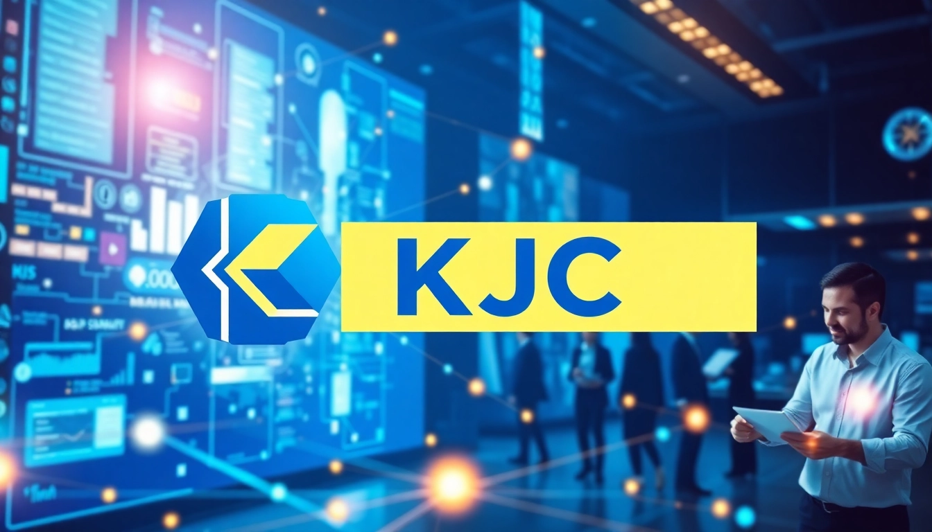 KJC branding displaying innovation and professionalism within a modern technological environment