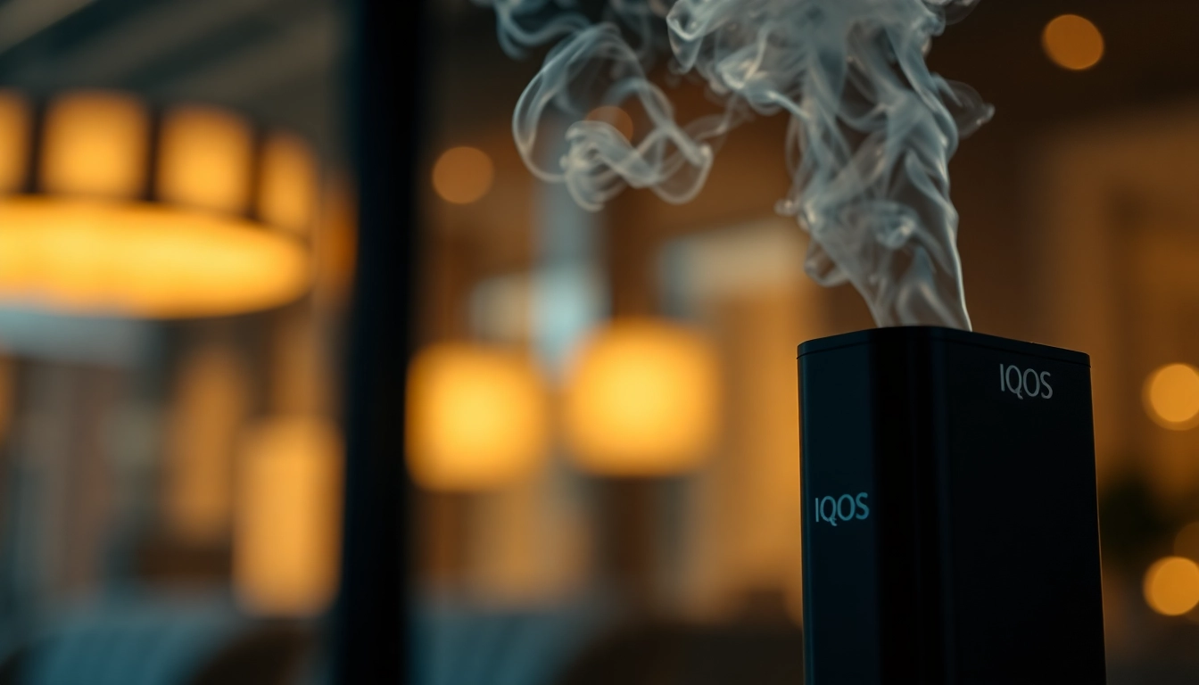Smart IQOS ILUMA device in use, highlighting induction heating and vapor release, showcasing modern design and user experience for vaping enthusiasts.