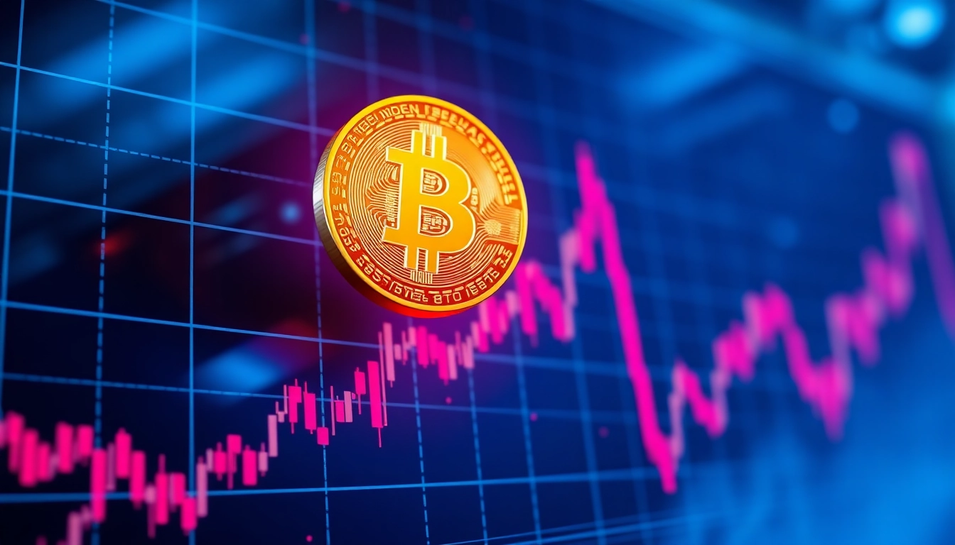 Bitcoin trading chart with digital coin, symbolizing crypto market movements and financial