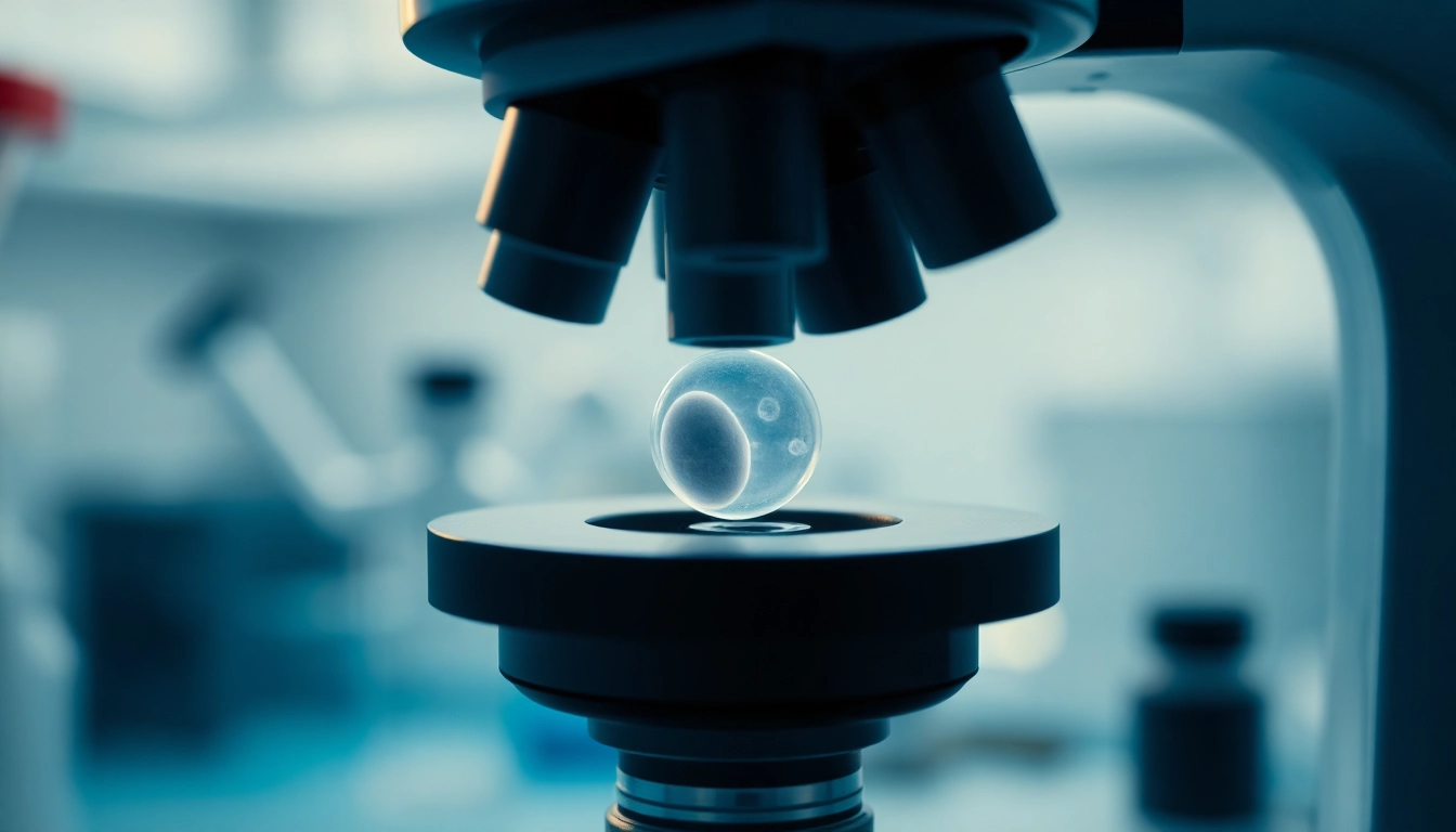 Fecondazione in vitro procedure with embryo culture under microscope showing detailed