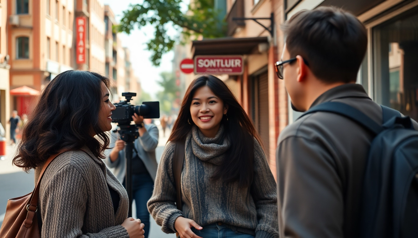 Exciting rychle prachy videa scene showing women engaging with camera in urban setting for