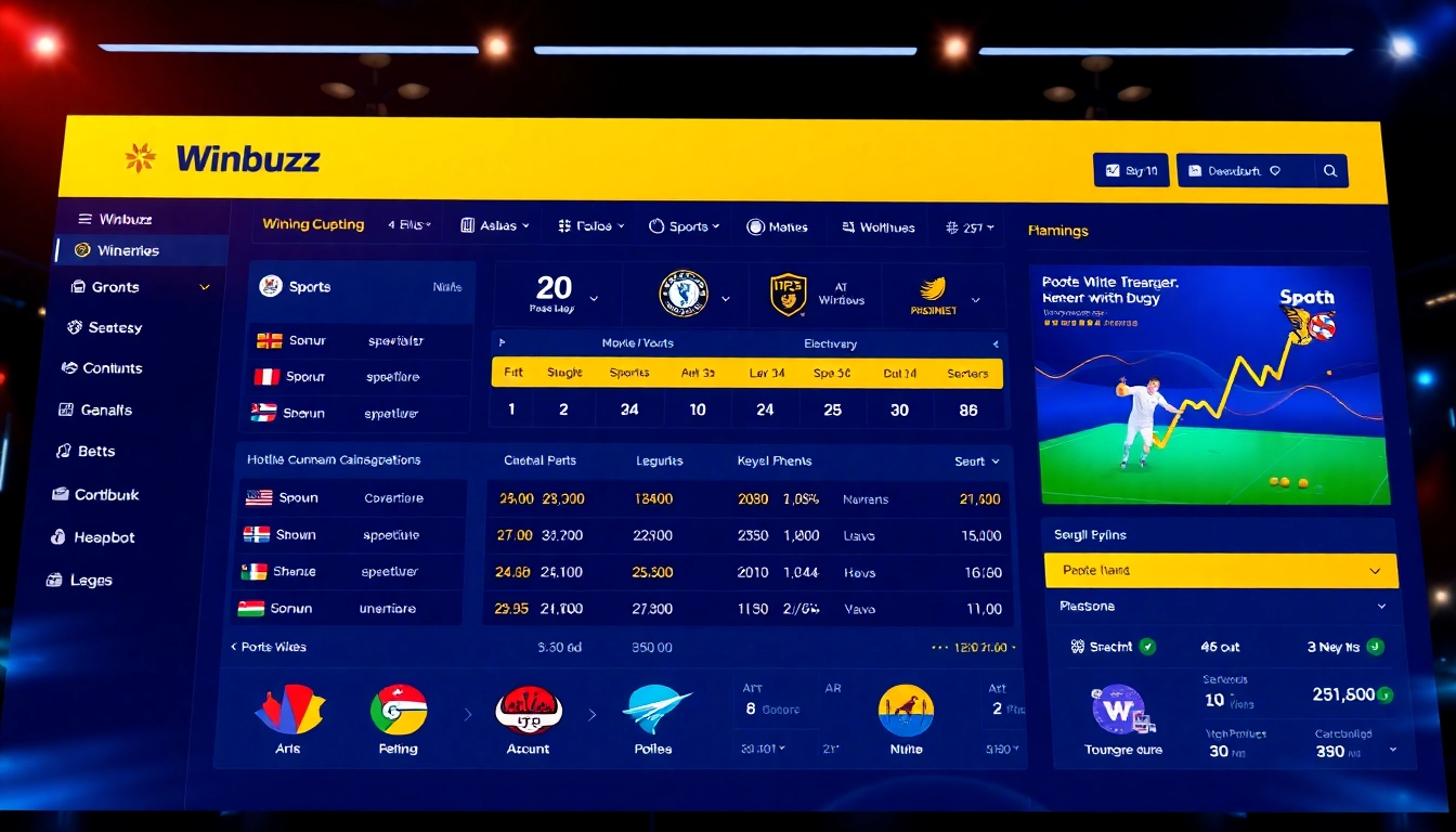 Winbuzz platform showcasing betting odds and sports icons for online gaming and betting