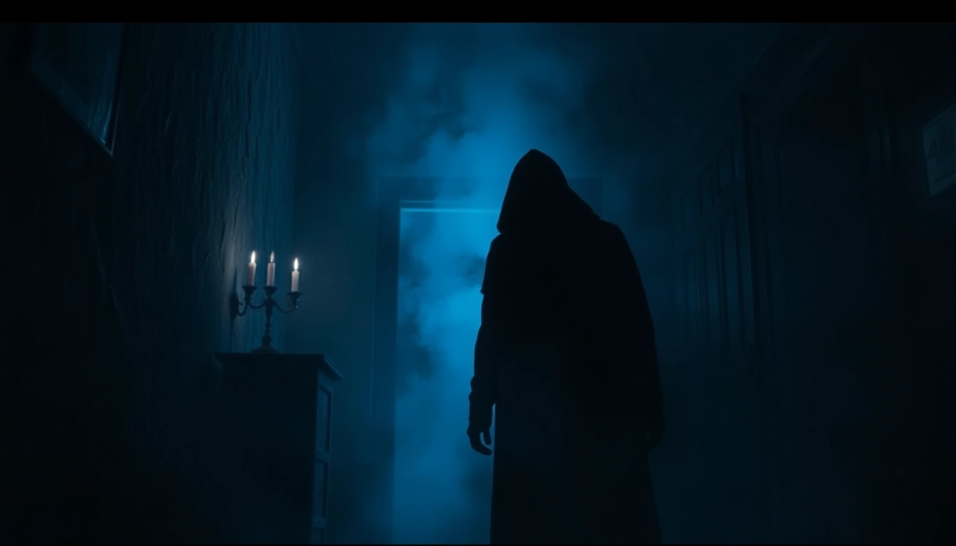 Thumbnail of a creepy horror video scene featuring a shadowy figure in a dark, abandoned house for scares and suspense.