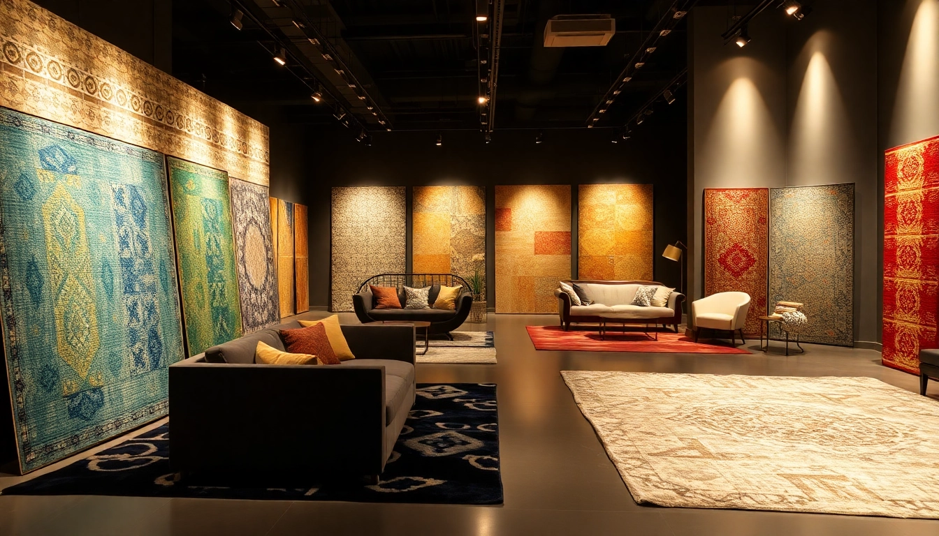 Professional team showcasing diverse Tappeti a Milano in an elegant showroom setting with